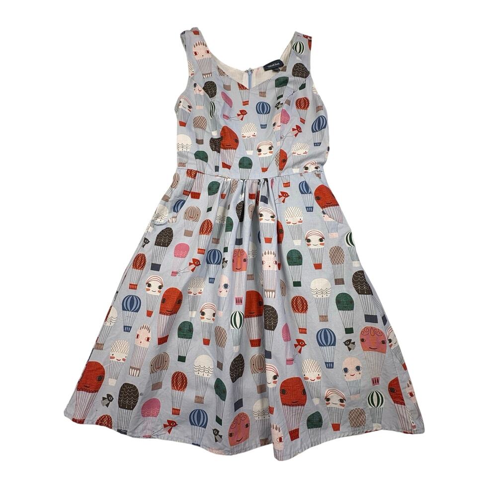 ModCloth Fervour Hot Air Balloon Dress Women's S Blue Print Retro Style